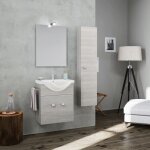 Meuble de salle de bain suspendu 565cm gris avec colonne lavabo + miroir facile