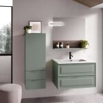 Meuble de salle de bain - frame - 80 cm - lavabo en cramique - 2 tiroirs - finition mat vert