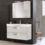 Meuble de salle de bain - moderne - 105 cm - 2 tiroirs - lavabo en ch�ne blanc - suspendu