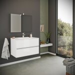 Meuble de salle de bain suspendu blanc brillant 80cm 2 tiroirs benaco