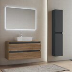 Meuble de salle de bain suspendu avec commode double et vasque cube1 noyer / graphite mat