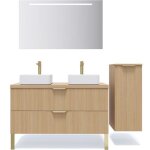 Meuble de salle de bain suspendu double vasque 120cm chêne cannelé - homifab venice Meuble de salle de bain suspendu double vasque 120cm chêne cannelé - homifab venice