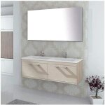 Meuble de salle de bain suspendu enif avec lavabo double vasque miroir et lumire led beige 120x40x45cm ...