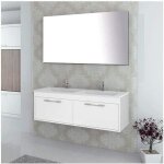Meuble de salle de bain suspendu enif avec lavabo double vasque miroir et lumi�re led blanc 120x40x45cm ...