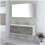 Meuble de salle de bain suspendu enif avec lavabo double vasque miroir et lumière led combi: blanc et ... Meuble de salle de bain suspendu enif avec lavabo double vasque miroir et lumière led combi: blanc et ...