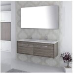 Meuble de salle de bain suspendu enif avec lavabo double vasque miroir et lumire led gris 120x40x45cm ...