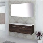 Meuble de salle de bain suspendu enif avec lavabo double vasque miroir et lumire led marron 120x40x45cm ...