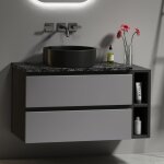 Meuble de salle de bain suspendu avec lavabo en c�ramique design moderne avec 2 tiroirs 80x44x48. 5 cm ...