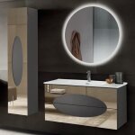Meuble de salle de bain suspendu - lia - anthracite - inserts en verre miroir bronze - lavabo cramique ...