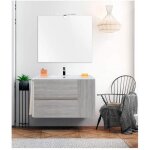 Meuble de salle de bain suspendu moderne gea avec lavabo miroir et lumire led gris 60x50x45cm blanc