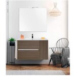 Meuble de salle de bain suspendu moderne gea avec lavabo miroir et lumi�re led marron 60x50x45cm blanc ...