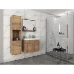 Meuble de salle de bain suspendu montreal - chêne kastan breslau - armoire de rangement avec lavabo et ... Meuble de salle de bain suspendu montreal - chêne kastan breslau - armoire de rangement avec lavabo et ...