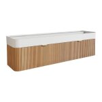 Meuble de salle de bain suspendu stri� en bois de fr�ne avec double vasque � encastrer - naturel clair ...