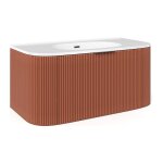 Meuble de salle de bain suspendu stri� avec vasque � encastrer - terracotta mat - 100 cm - lomeri