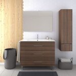 Meuble de salle de bain vli 80cm frne tea avec plan vasque miroir et colonne. avec porte serviettes ...