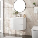 Meuble de salle de bain - avec vasque 60 cm - 2 tiroirs - conception murale - pour wc invit�s et petites ...