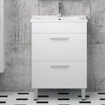 Meuble de salle de bain: vasque + meuble sous - vasque sur pieds 2 tiroirs 60cm blanc
