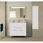 Meuble de salle de bain - vega - blanc - lavabo miroir porte - serviettes lumi�re led et colonne auxiliaire ...