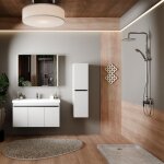 Meuble de salle de bain venus 100 cm ? ensemble 3 pi�ces anthracite avec vasque c�ramique armoire miroir ...