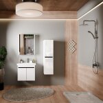 Meuble de salle de bain venus 60 cm ? ensemble 3 pi�ces anthracite avec vasque c�ramique armoire miroir ...