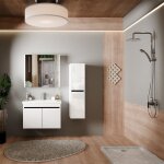 Meuble de salle de bain venus 80 cm ? ensemble 3 pi�ces anthracite avec vasque c�ramique armoire miroir ...