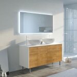 Meuble de salle de bain - verzin - double vasque - 140 cm - blanc mat et bois naturel - contemporain
