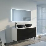 Meuble de salle de bain - verzin - double vasque - blanc mat et noir mat - 140 cm - rangements optimisés ... Meuble de salle de bain - verzin - double vasque - blanc mat et noir mat - 140 cm - rangements optimisés ...
