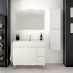 Meuble de salle de bain vidar 100cm blanc avec plan vasque miroir et colonne. avec porte serviettes en ...