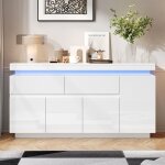 Meuble de salon 140x35x725cm buffet commode meuble dappoint � 2 tiroirs meuble � tiroirs laqu� brillant ...