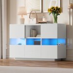Meuble de salon minimaliste blanc � double niveau plateau suspendu plateau sur pied. nombreux rangements ...