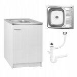 Meuble sous �vier 60 cm blanc + �vier deante inox + siphon lv - 60x50x82 cm