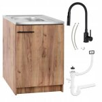 Meuble sous �vier 60 cm ch�ne dor� + �vier deante inox + robinet extensible 2 - en - 1 noir + siphon ...