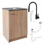 Meuble sous �vier 60 cm ch�ne sonoma + �vier deante inox + robinet extensible 2 - en - 1 noir + siphon ...
