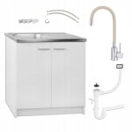 Meuble sous �vier 80 cm blanc + �vier deante inox + robinet extensible beige + siphon lv + kit - 80x49x82 ...