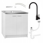Meuble sous �vier 80 cm blanc + �vier deante inox + robinet extensible noir + siphon lv - 80x49x82 cm ...