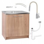 Meuble sous �vier 80 cm ch�ne sonoma + �vier deante inox + robinet extensible 2 - en - 1 beige + siphon ...