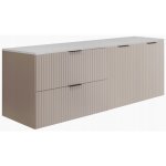 Meuble sous lavabo 140 cm flow - fa�ades rainur�es - avec plan de travail - cachemire / blanc - 140x46x57 ...