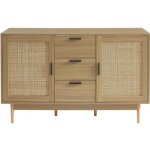 Meuble sous lavabo amana effet chêne et cannage rotin 130cm - bois Meuble sous lavabo amana effet chêne et cannage rotin 130cm - bois