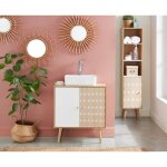 Meuble sous lavabo - bata - leika - blanc et effet chne - l 60 x p 295 x h 65 cm