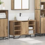 Meuble sous lavabo avec �tag�res - meublechic - ch�ne artisanal - 91x35x60 cm - 6 �tag�res - 1 porte ...