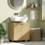 Meuble sous lavabo avec �tag�res r�glables 2 portes fermeture douce roulettes bois couleur naturelle ...