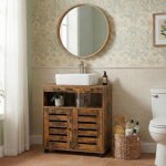 Meuble sous lavabo �tag�re r�glable avec portes persiennes armoire de rangement salle de bain marron