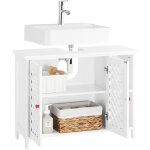 Meuble sous lavabo avec portes et niche ouverte - sobuy - 80x315x605 cm - blanc avec poign�es rouges