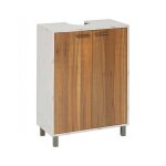 Meuble sous lavabo de salle de bain avec 2 portes coloris marron / blanc - longueur 60 x profondeur 30 ...