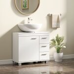 Meuble sous lavabo meuble de salle de bain avec 3 tiroirs et porte � fermeture amortie 70 x 30 x 64 cm ...
