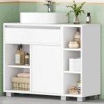 Meuble sous lavabo meuble de salle de bain sous �vier 1 tiroir 2 portes 3 �tag�res ouvertes compartiment ...