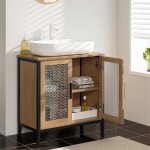 Meuble sous lavabo meuble de salle de bain vasque porte en treillis mtallique 60x30x60cm chne clair ...
