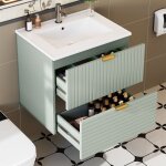 Meuble sous lavabo suspendu meuble salle de bain avec lavabo en c�ramique deux tiroirs silencieux vert ...