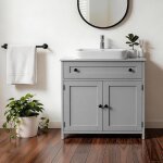Meuble sous vasque alightup ? 1 tiroir + 2 portes rangement pour salle de bain gris 60 x 30 x 60 cm