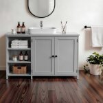 Meuble sous vasque alightup ? 2 portes + 3 �tag�res ouverts armoire de salle de bain gris 90 x 30 x 605 ...